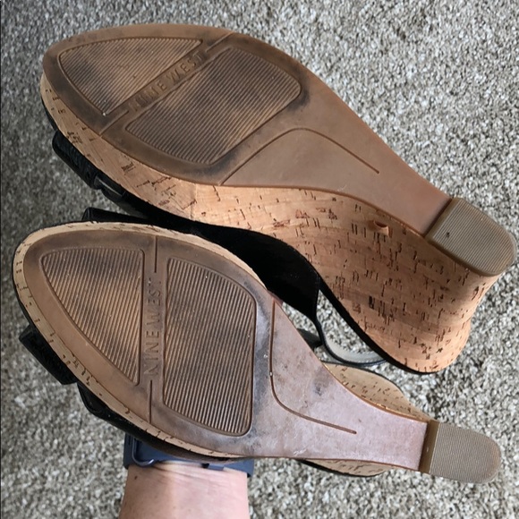 Nine West Black Patent & Cork Wedge Heels - Picture 6 of 8